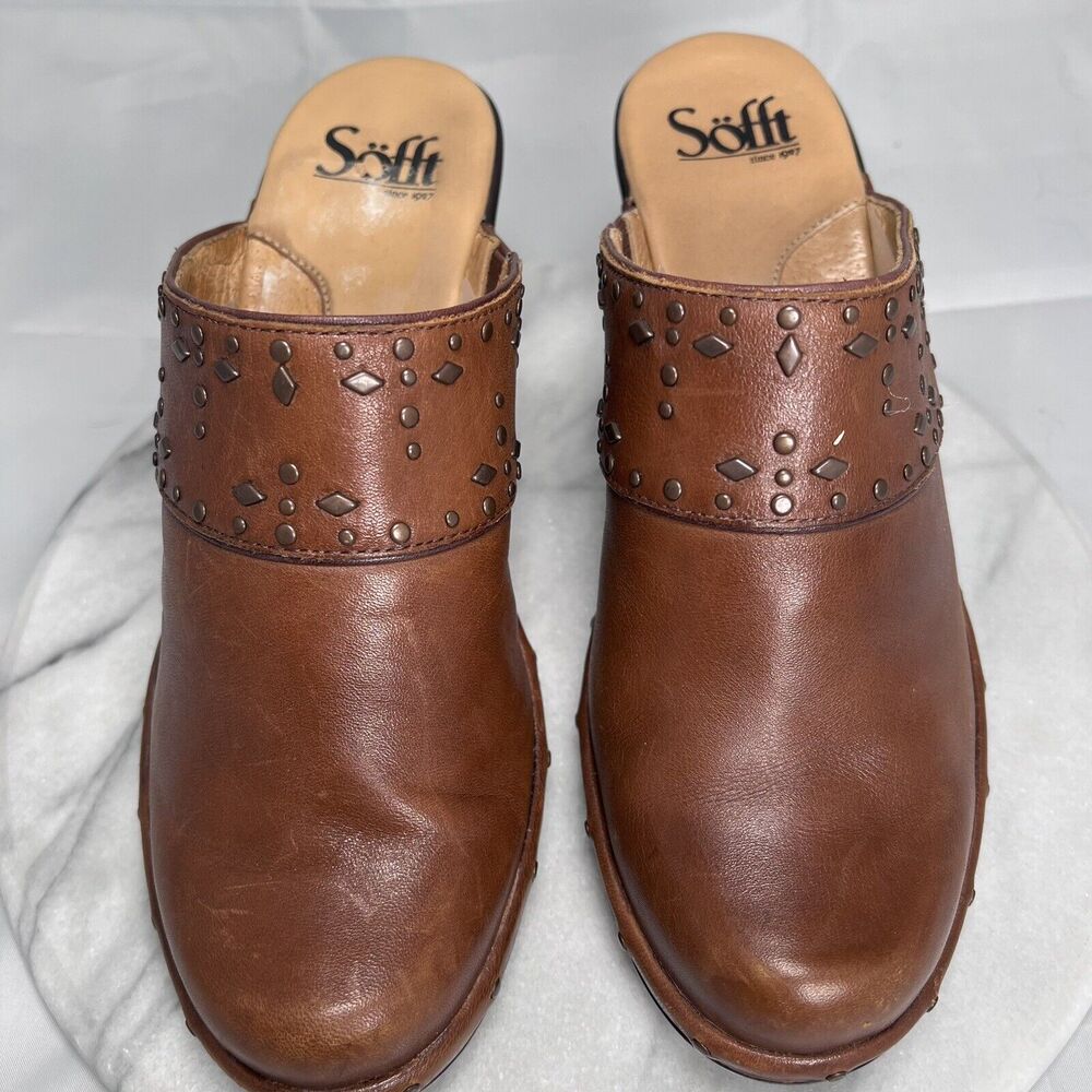 Sofft Mules Women's Laina Mocha Leather Studded Clogs Shoes Size 8M - Picture 9 of 15